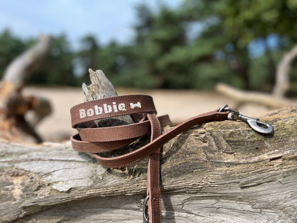 Dribbel Halsband Met Naam Bruin