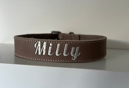 Dribbel Halsband Met Naam Bruin